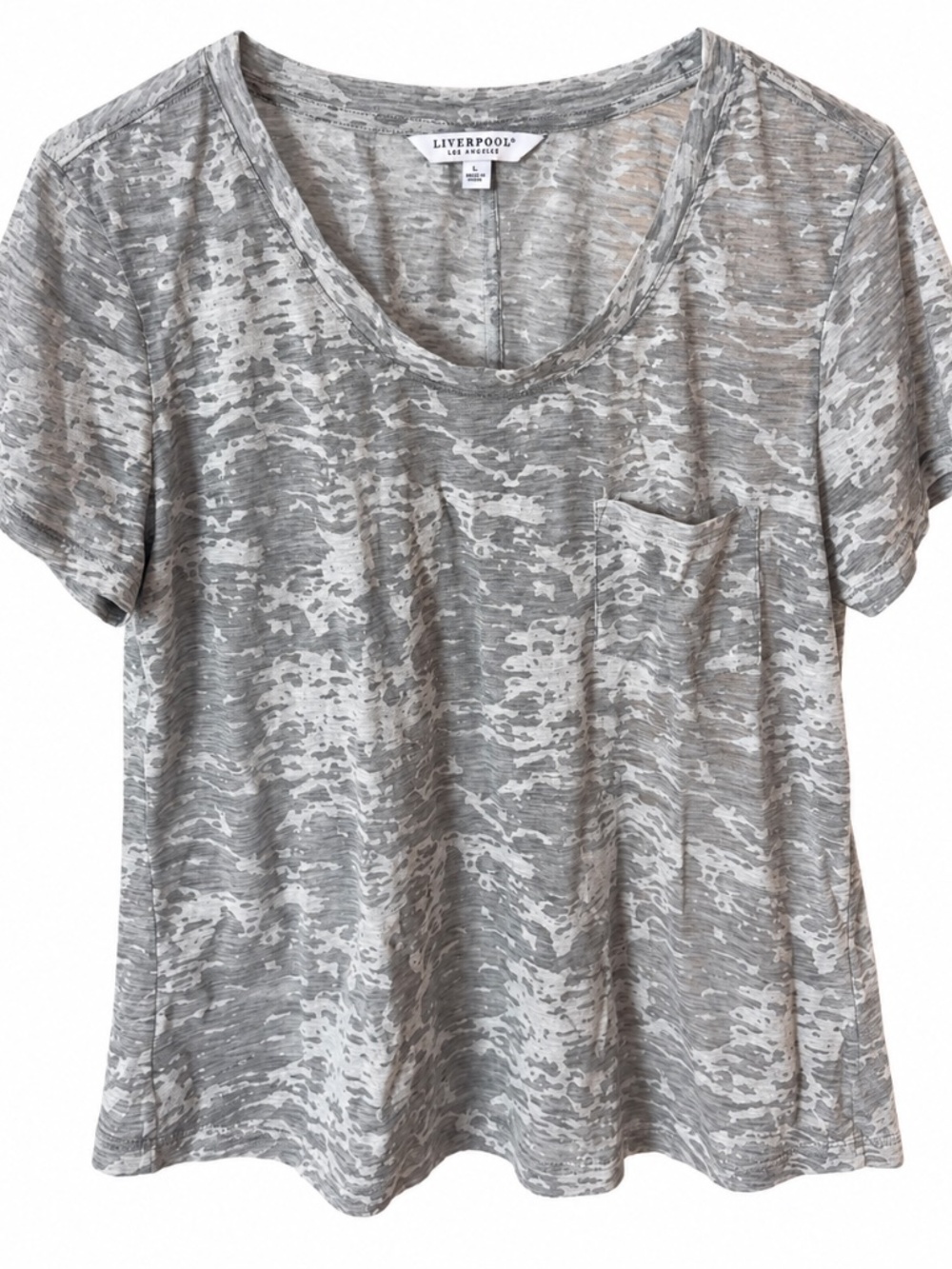 Liverpool Los Angeles Gray & White V-Neck Pocket Tee | L
